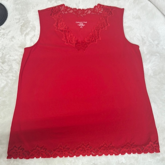 Coldwater Creek Red Sleeveless Lace Trim Tank Top - Picture 1 of 7
